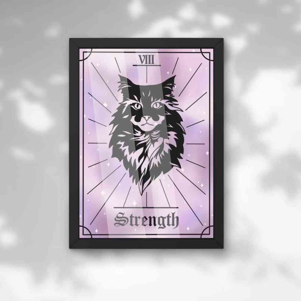 EvyHandmadeDesign - Strength Cat Tarot No.8 Print - Paars/Zwart